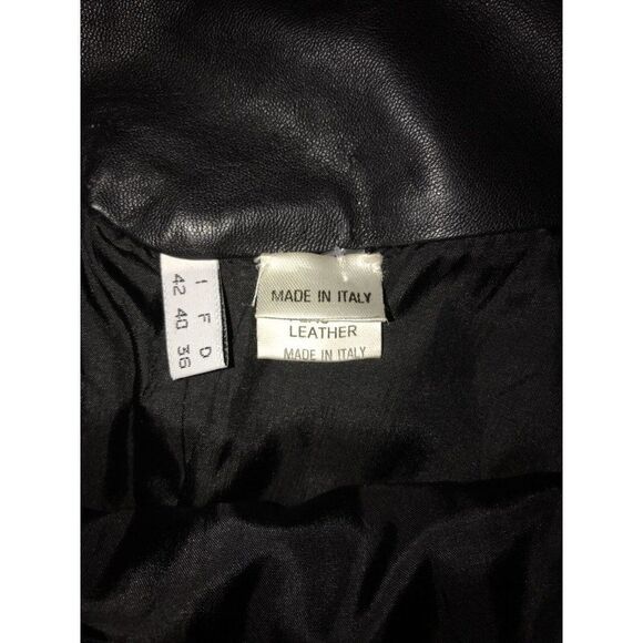 Leather Skirt Womens Red Stitching Slash Pockets Back Pockets Italy Size 8 Black - Picture 4 of 11
